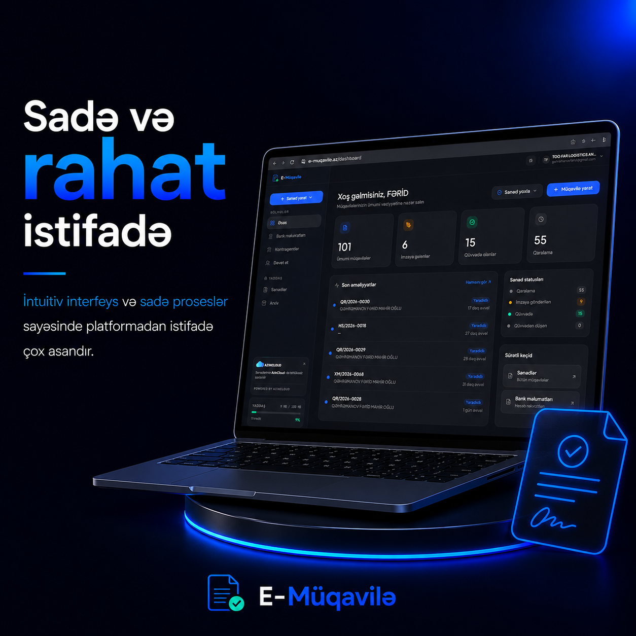 E-Müqavilə üçün sosial şəbəkə postu — platformanın interfeysi